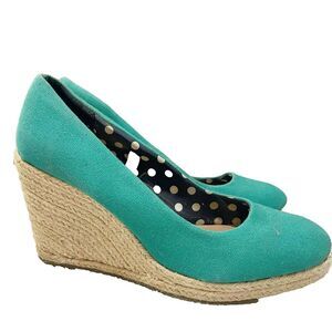 Merona Womens Teal Espadrille Wedge Platform Shoes 9.5 Canvas Retro Rockabilly